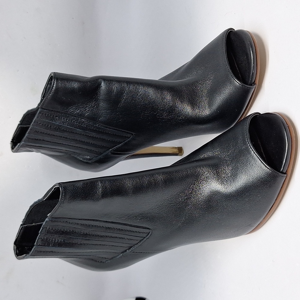 Halogen Leather Upper Black Heeled Peep-Toe Ankle Boots